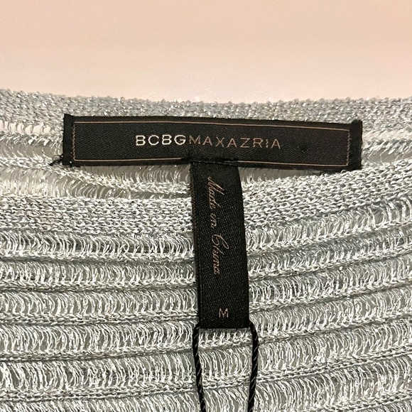 BCBG Max Azria Metallic Sweater Womens M Silver Party Dolman Sheer Retro Disco - Picture 11 of 16